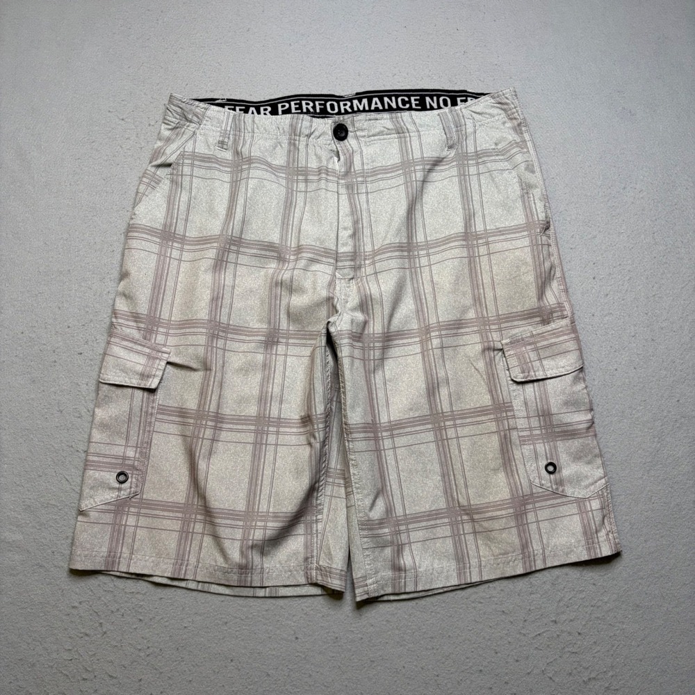 No Fear Cargo Shorts Mens 36 Grey Plaid Y2K Performance Skate Utility EL78